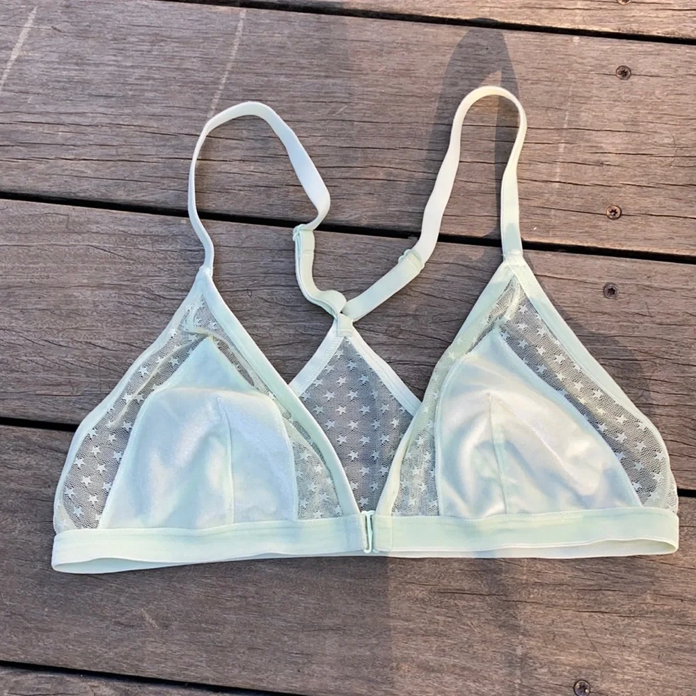 Victoria’s Secret velvet and mesh Light green unlined wireless triangle bra
